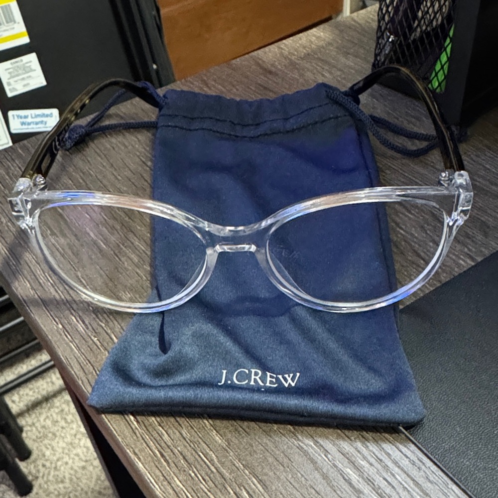 J. Crew Transparent blue light  Eyeglasses with Navy Pouch